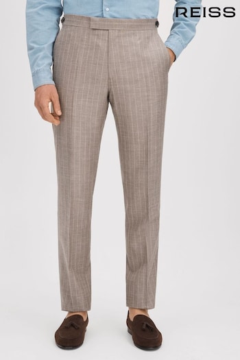 Reiss Mocha Epsom Slim Fit Wool-Silk-Linen Trousers (N05344) | £198
