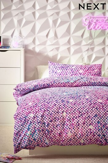 Purple Digital Pixel Pattern Duvet Cover and Pillowcase Set (N05372) | £16 - £22