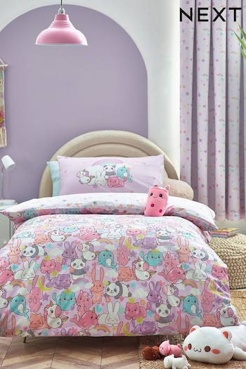 Pink Kawaii Cute Unicorn and Friends Duvet Cover and Pillowcase Set (N05376) | £15 - £22