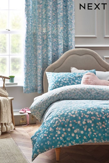 Teal Blue Printed Polycotton Duvet Cover and Pillowcase Bedding (N05382) | £22 - £30