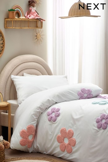 White Appliqué Daisy Flower Duvet Cover and Pillowcase Set (N05384) | £32 - £42