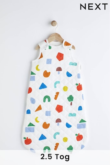 White Quilted Abstract Shapes Baby 100% Cotton 2.5 Tog Sleep Bag (N05439) | £28 - £32