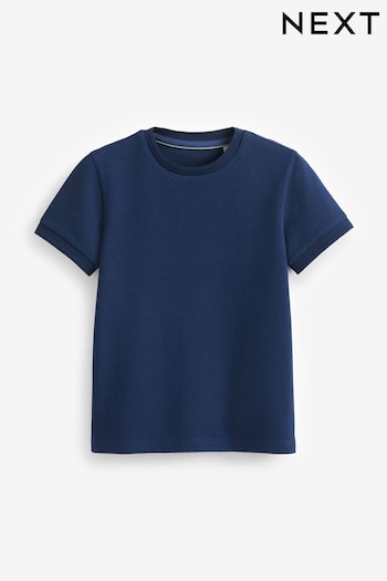 Navy Blue Short Sleeve Textured T-Shirt (3-16yrs) (N05449) | £6 - £9