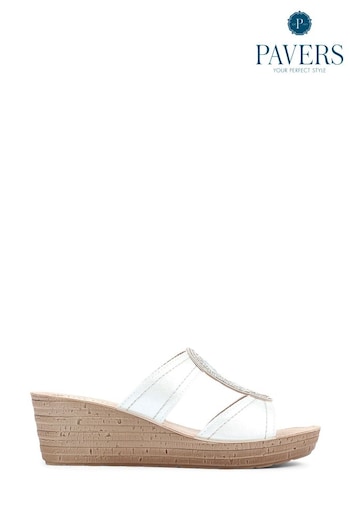 Pavers Embellished Wedge White Sandals (N05453) | £28