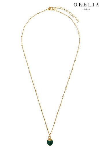 Orelia London 18K Gold Semi Precious Malachite Drop Necklace (N05476) | £28