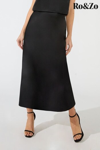 Ro&Zo Satin Bias Black Midi Skirt (N05603) | £69
