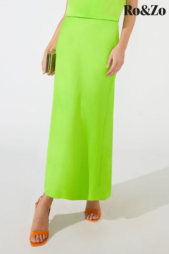 Ro&Zo Green Satin Bias Midi Skirt (N05613) | £69