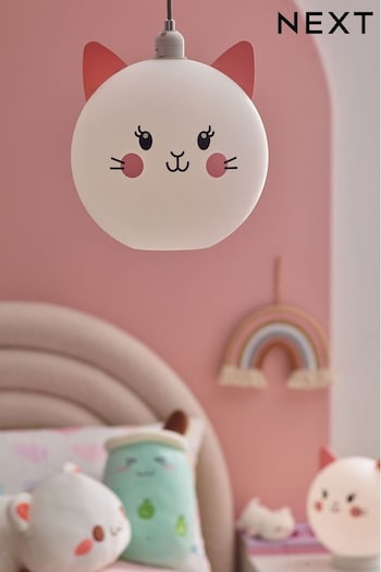 White Kawaii Cat Easy Fit  Pendant Light Shade (N05730) | £40