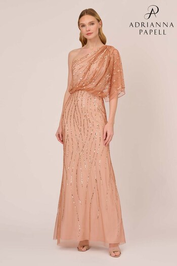 Adrianna Papell Orange Long Beaded Dress (N05763) | £249