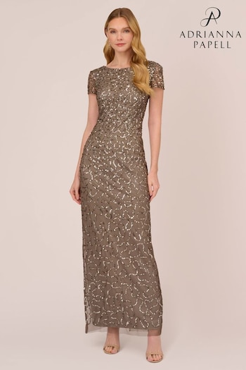 Adrianna Papell Grey Beaded Short Sleeve Gown (N05766) | £149