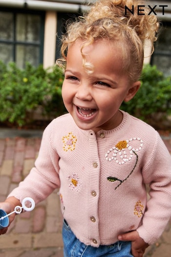 Pink Flower Embroidered Cardigan (3mths-7yrs) (N05837) | £16 - £20