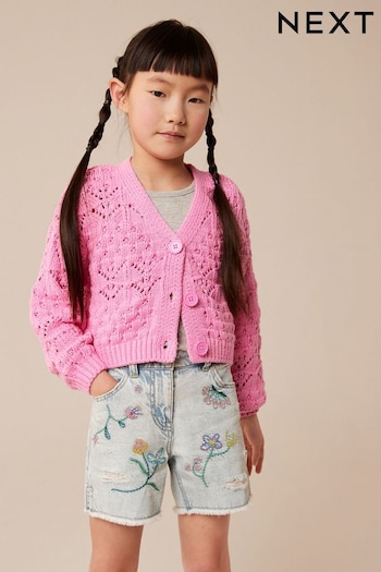 Pink Crochet V-Neck Cardigan (3-16yrs) (N05870) | £22 - £27