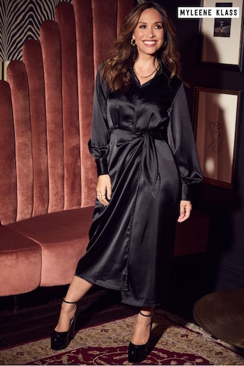 Myleene Klass Satin Wrap Black Dress (N05928) | £65