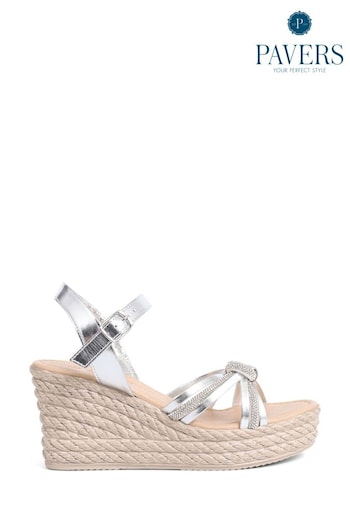 Pavers Silver Strappy Wedge Sandals 3BK (N06095) | £40