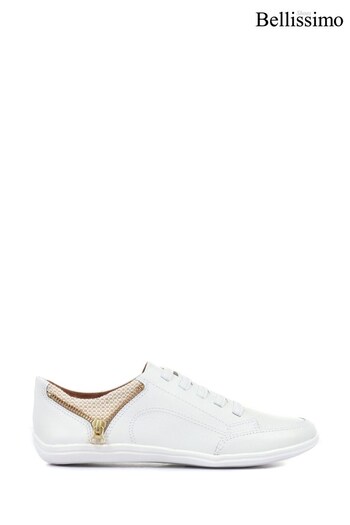 Bellissimo Leather White Trainers with Zip Detail (N06096) | £50
