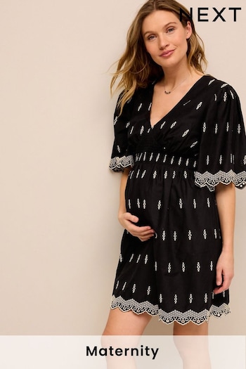 Black Maternity Broderie Dress (N06139) | £46
