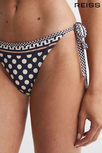 Reiss Navy/White Zana Polka Dot Self-Tie Bikini Bottoms (N06171) | £48