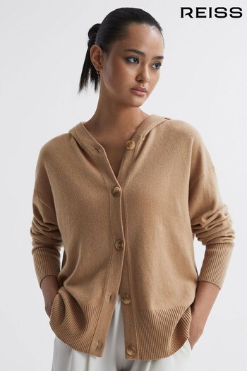 Reiss Camel Evie Cashmere Wool Hooded Cardigan (N06181) | £128