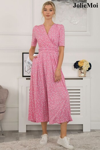 Jolie Moi Pink Racquelle Spot Jersey Maxi Dress (N06187) | £75