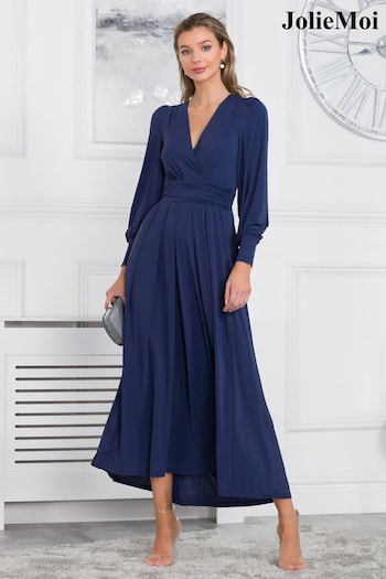 Jolie Moi Blue Rashelle Jersey Long Sleeve Maxi Dress carolina (N06188) | £95