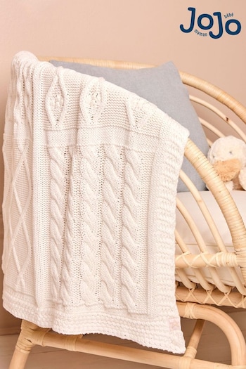 JoJo Maman Bébé White Cable Knit Patchwork Baby Blanket (N06234) | £26