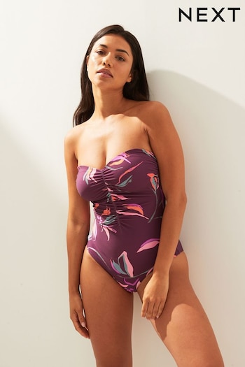 Purple Leaf Tummy Control Bandeau Swimsuit (N06248) | £39
