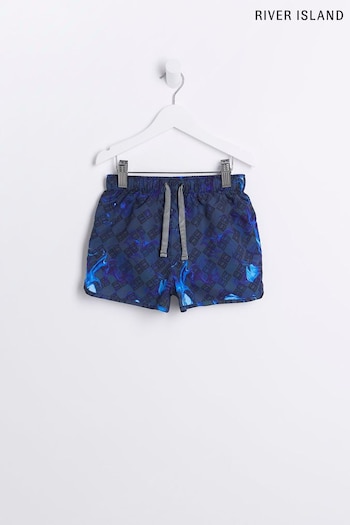 River Island Boys Lightning Print Black Swim Shorts Cropped (N06256) | £12