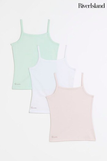 River Island Girls Pink Print Vest 3 Pack (N06285) | £10