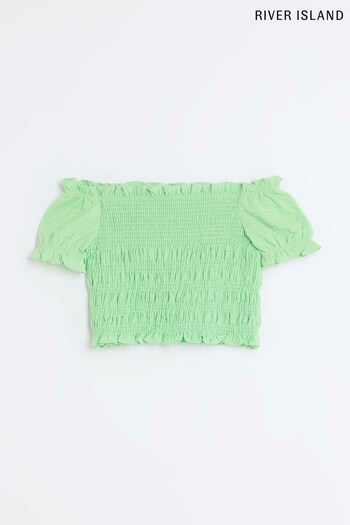 River Island Girls Green Shirred Bardot Crop Top (N06288) | £12 - £16
