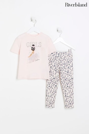 River Island Girls Pink Tutu Girl T-Shirt Set (N06291) | £20
