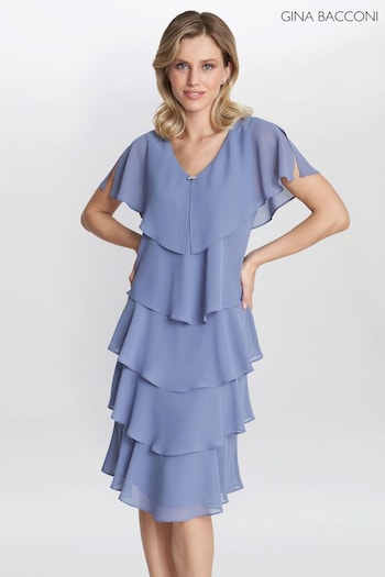 Gina Bacconi Purple Bella Georgette Tiered Dress (N06329) | £220