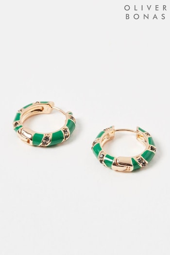 Oliver Bonas Green Enamel Inlay Clicker Hoop Earrings (N06338) | £16