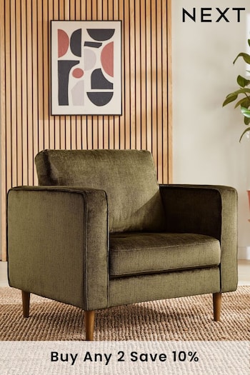 Plush Chenille Moss Green Houghton Slim Arm Chair (N06372) | £425