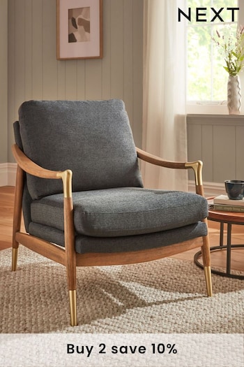Tweedy Plain Dark Grey Flinton Wooden Walnut Effect Leg Accent Chair (N06386) | £375