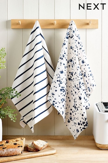 Set of 2 Blue Salcombe Spot and Stripe Tea Towels (N06421) | £10