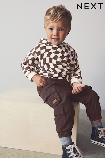 Brown/Cream Checkerboard Hoodie (3mths-7yrs) (N06571) | £12 - £14