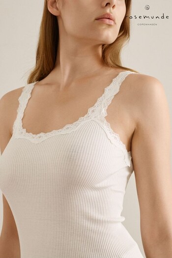 Rosemunde Silk Blend White Top with Lace Detail (N06572) | £49