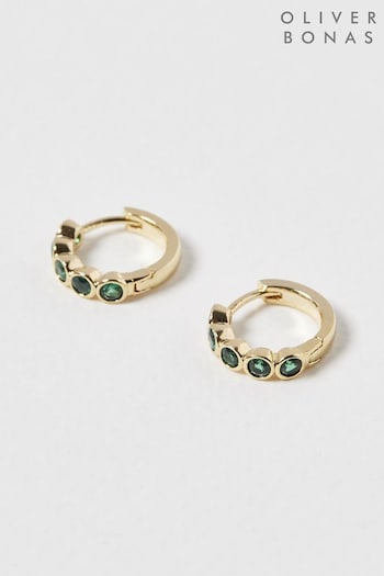 Oliver Bonas Skye Green Glass Stone Inlay Huggie Earrings (N06580) | £13