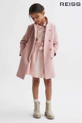 Reiss Pink Kia Senior Wool Blend Funnel Neck Coat (N06595) | £118