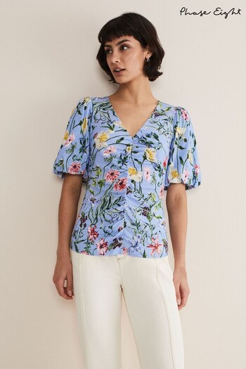 Phase Eight Blue Donda Floral Ruched Top (N06729) | £55