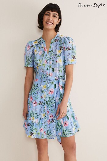 Phase Eight Blue Velma Cotton Floral Mini Dress (N06731) | £110