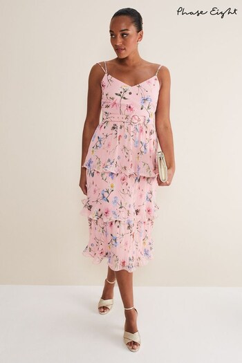 Phase Eight Pink River Floral Tiered Midi Dress (N06736) | £149