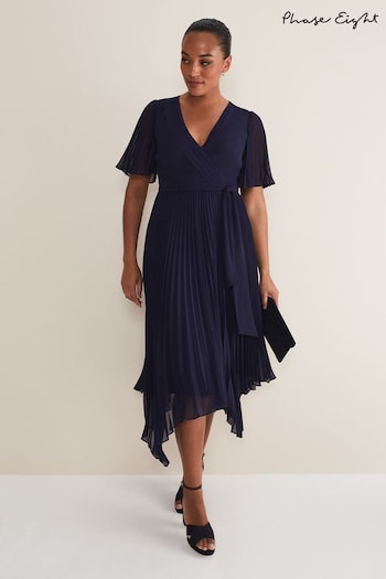 Phase Eight Blue Kendall Pleated Midi Dress (N06745) | £139
