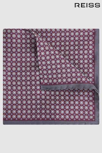 Reiss Bordeaux/Charcoal Martino Silk Geometric Pocket Square (N06859) | £38