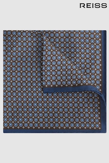 Reiss Chocolate/Navy Martino Silk Geometric Pocket Square (N06862) | £38