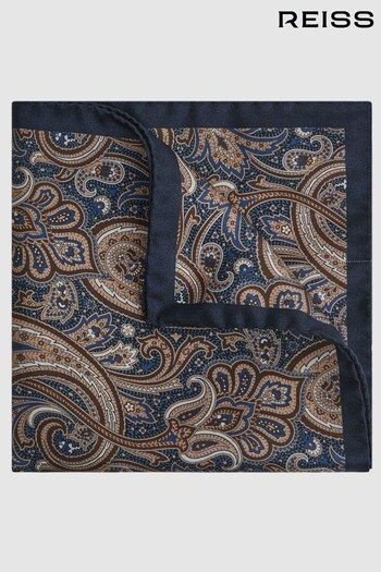 Reiss Airforce Blue/Oatmeal Pianosa Silk Paisley Pocket Square (N06881) | £38