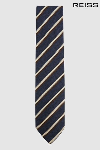 Reiss Navy Dino Wool-Cotton Striped Tie (N06906) | £58