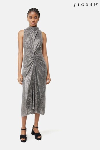 Jigsaw Grey Sequin High Neck Dress (N06914) | £265