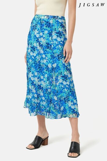 Jigsaw Blue Rave Floral Crinkle Skirt (N06921) | £145