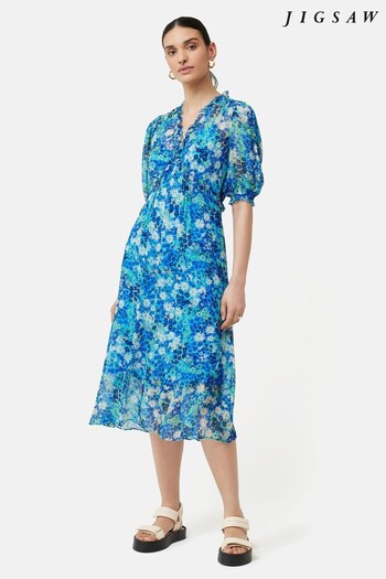 Jigsaw Blue Rave Floral Crinkle Dress (N06924) | £185